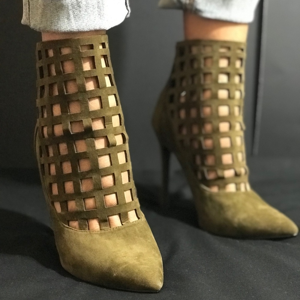 Olive green caged booties size 9
